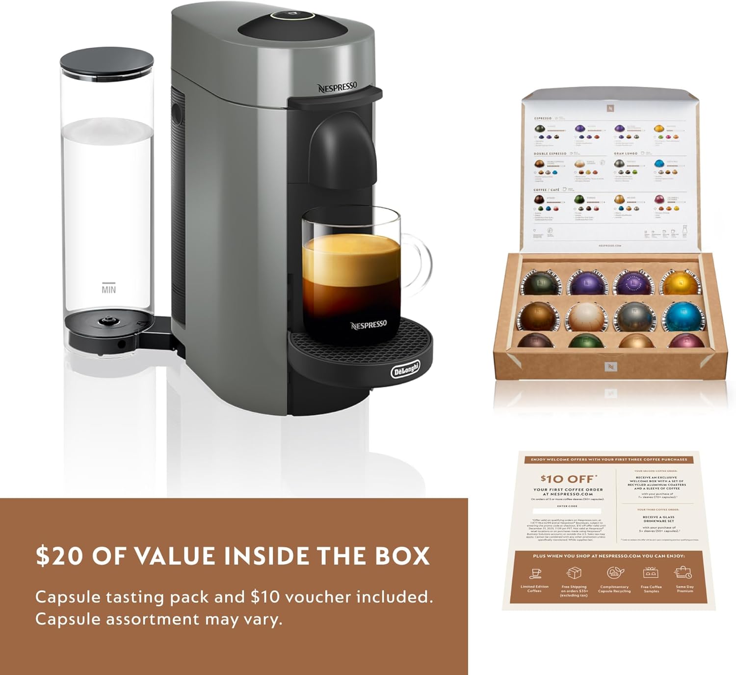 Nespresso Vertuo Plus Coffee and Espresso Maker by De'Longhi, Grey wourant