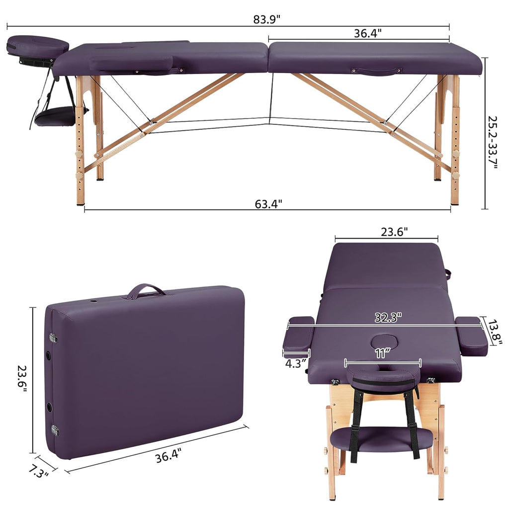 Yaheetech Massage Table Portable Lash Beds Spa Bed Massage Couch Foldable Spa Tables Adjustable 2 Fold with Non-Woven Bag 24 inch, Black wourant