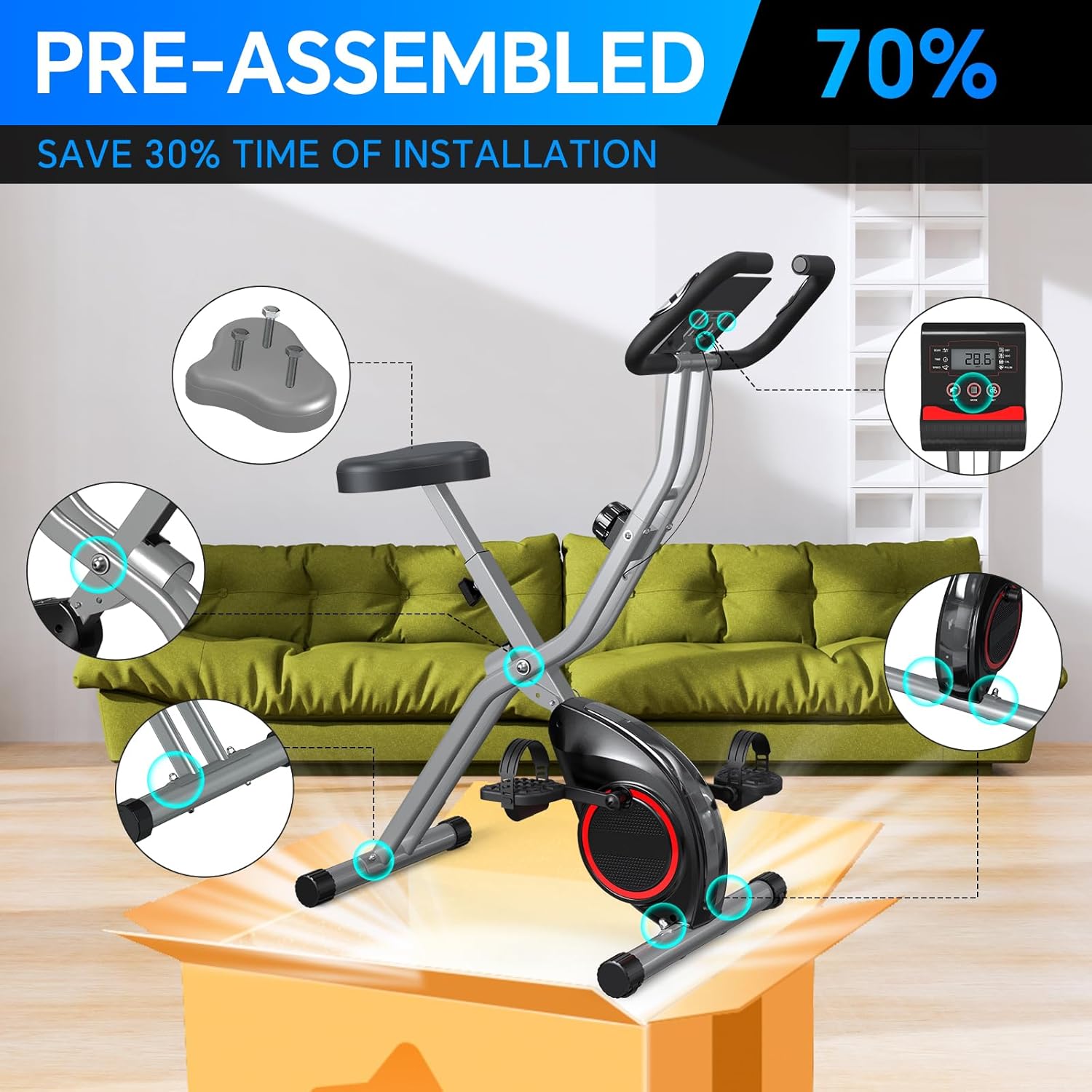 Foldable Exercise Bike Stationary Bikes for Home, 5 IN 1 Indoor Workout Bike, Cycling Bike with 16-Level Quiet Magnetic Resistance, 6.6 LBS Flywheel and 300LBS Capacity, 2025 Designed 817 X-bike wourant