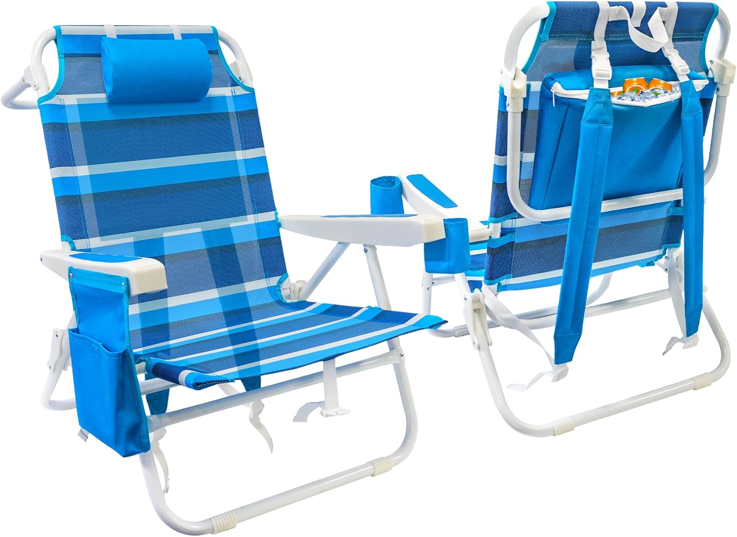 Beach Chair 2 Pack 5 Positions Textilene Folding Reclining Beach Chair with Backpack Straps Cooler Bag & Cup Holder for Outdoor Lawn Camping wourant