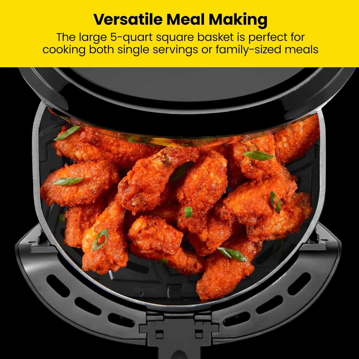 Chefman 6-Quart Double Basket Air Fryer with Easy View Window uses two separate 3-quart nonstick pans. wourant