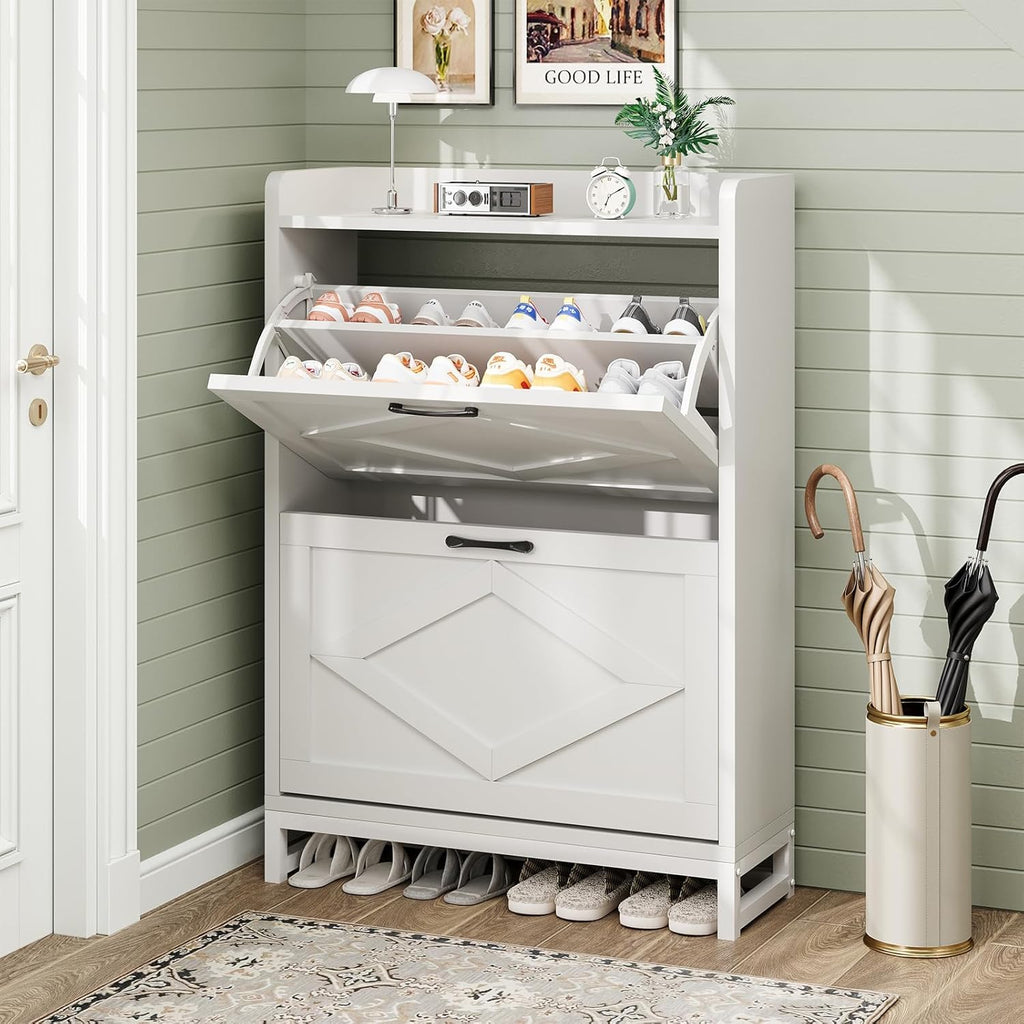 Shoe Cabinet, Shoe Storage Cabinet with 2 Flip Drawers & Adjustable Shelf wourant