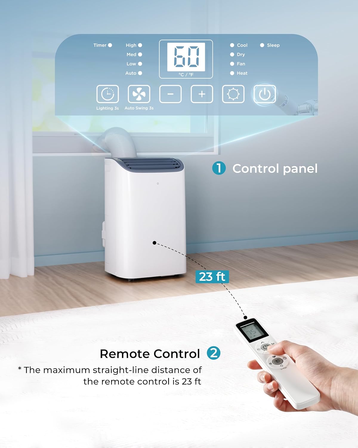 EUHOMY 8,000 BTU Portable Air Conditioners, 4-in-1 Portable AC Unit Up to 350 Sq.Ft, 4 Modes Quiet Air Conditioner with Remote Control, Cool, Fan, Dehumidifier, 24H Timer, Bedroom, Office, Apartments wourant