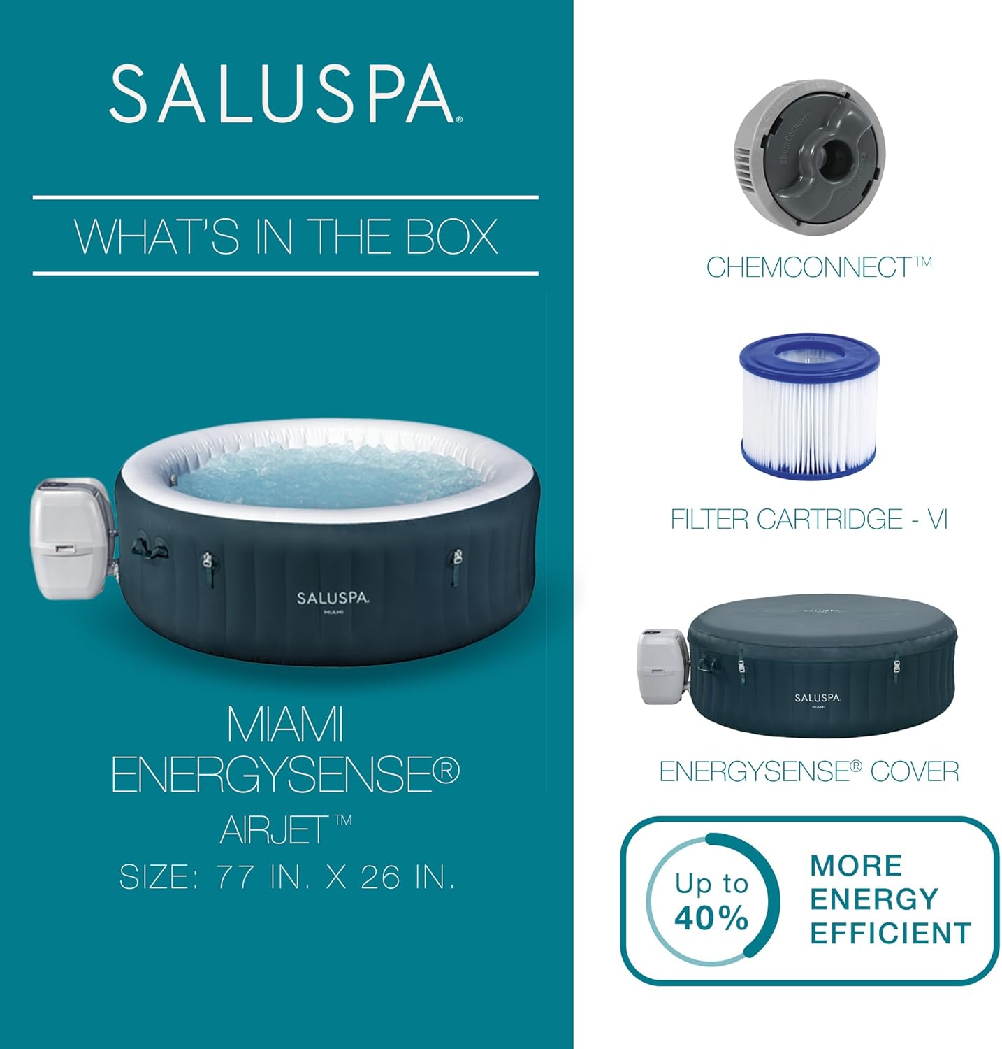 SaluSpa Aruba AirJet Large Round 2 to 3 Person Inflatable Hot Tub Portable Outdoor Spa with 110 AirJets and EnergySense Cover, Grey wourant