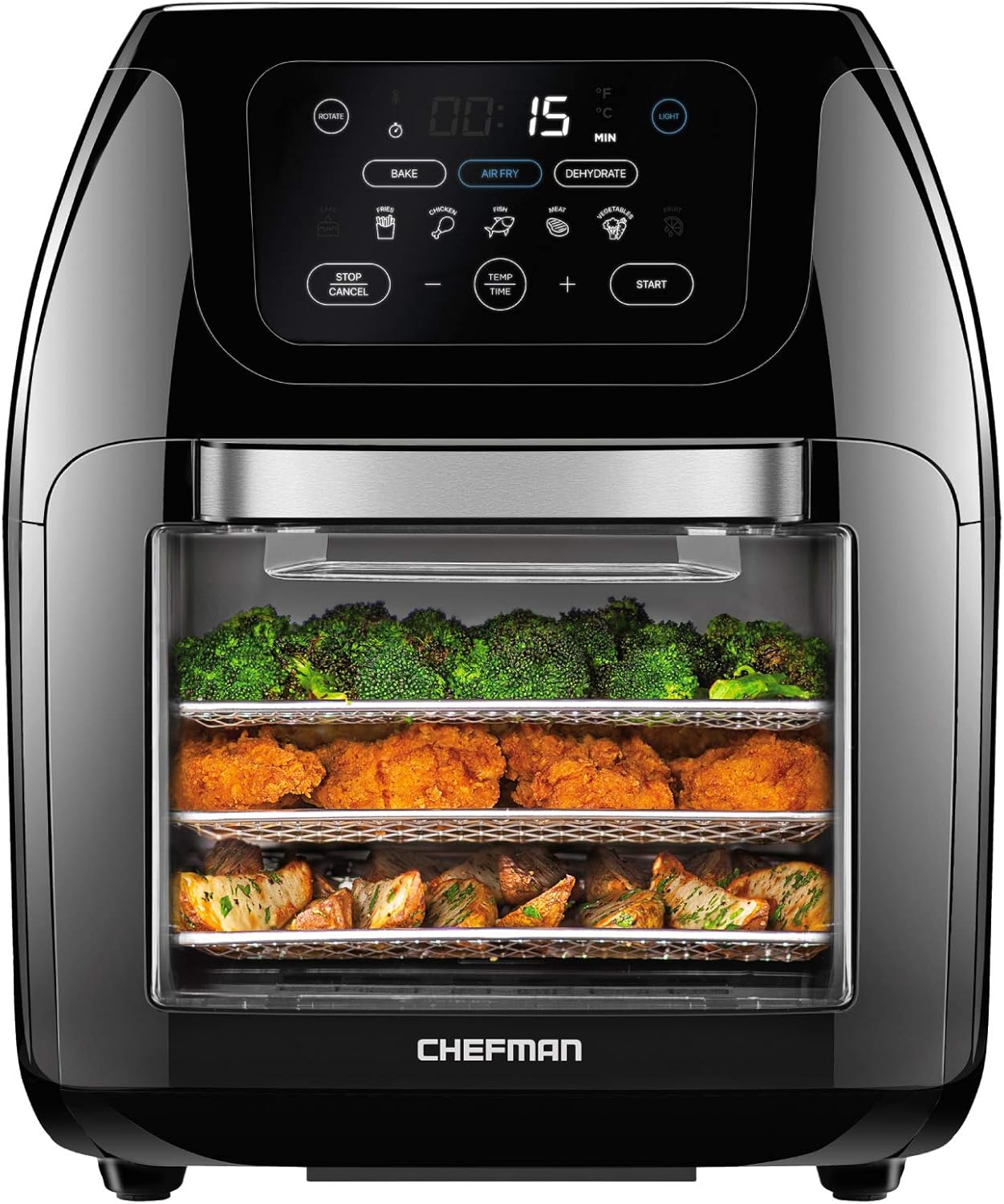 Chefman Compact 6.3-Quart Digital Air Fryer with Rotisserie, Dehydrator, and Convection Oven, 8 Touchscreen Presets wourant