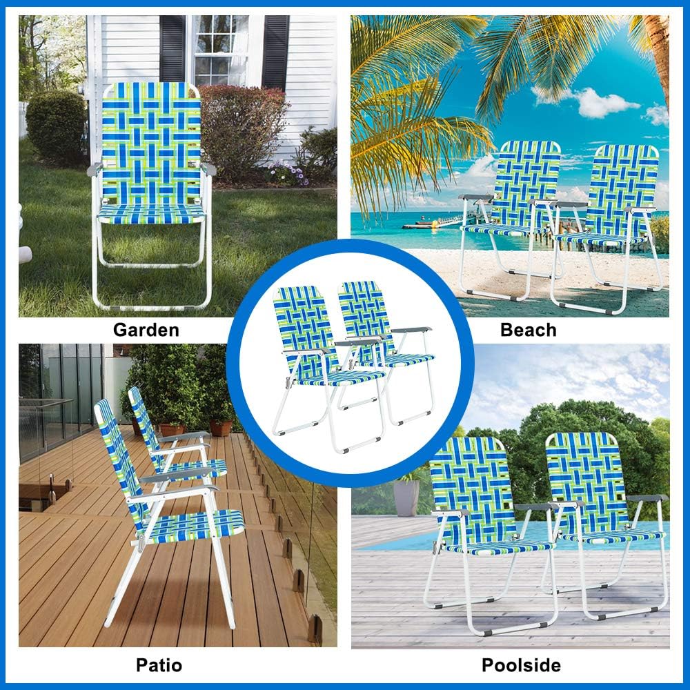 VINGLI Patio Lawn Webbed Folding Chairs Set of 2, Outdoor Beach Portable Lawn Chair Camping Chair Beach Chair wourant