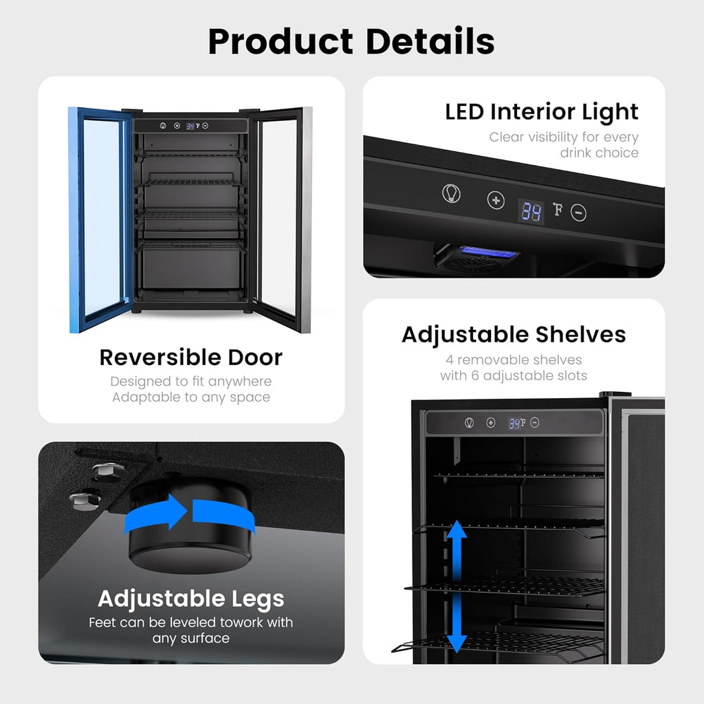 Beverage Refrigerator Cooler - 126 Can Mini Fridge Glass Door for Drinks Soda Beer Wine - Small Refrigerator for Office Bedroom Home Bar, 4 Adjustable Shelves, 3.2 Cu.Ft, Silver wourant