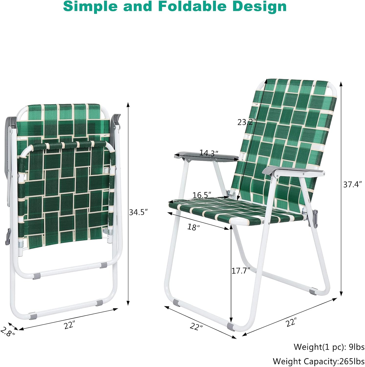 VINGLI Patio Lawn Webbed Folding Chairs Set of 2, Outdoor Beach Portable Lawn Chair Camping Chair Beach Chair wourant
