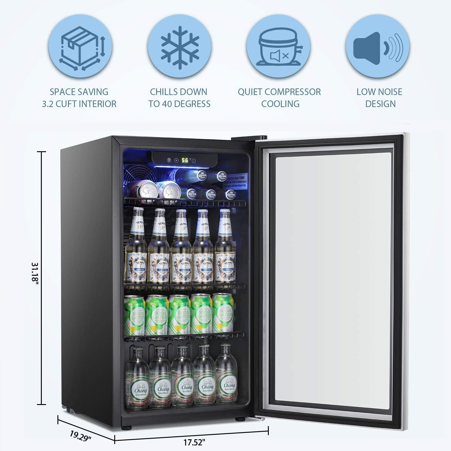 Antarctic Star Beverage Refrigerator Cooler 68 Can, Mini Fridge with Glass Door for Beer Drinks Wine,Freestanding Small Fridge with Electronic Temperature Control for Home and Bar,1.7 cu.ft wourant