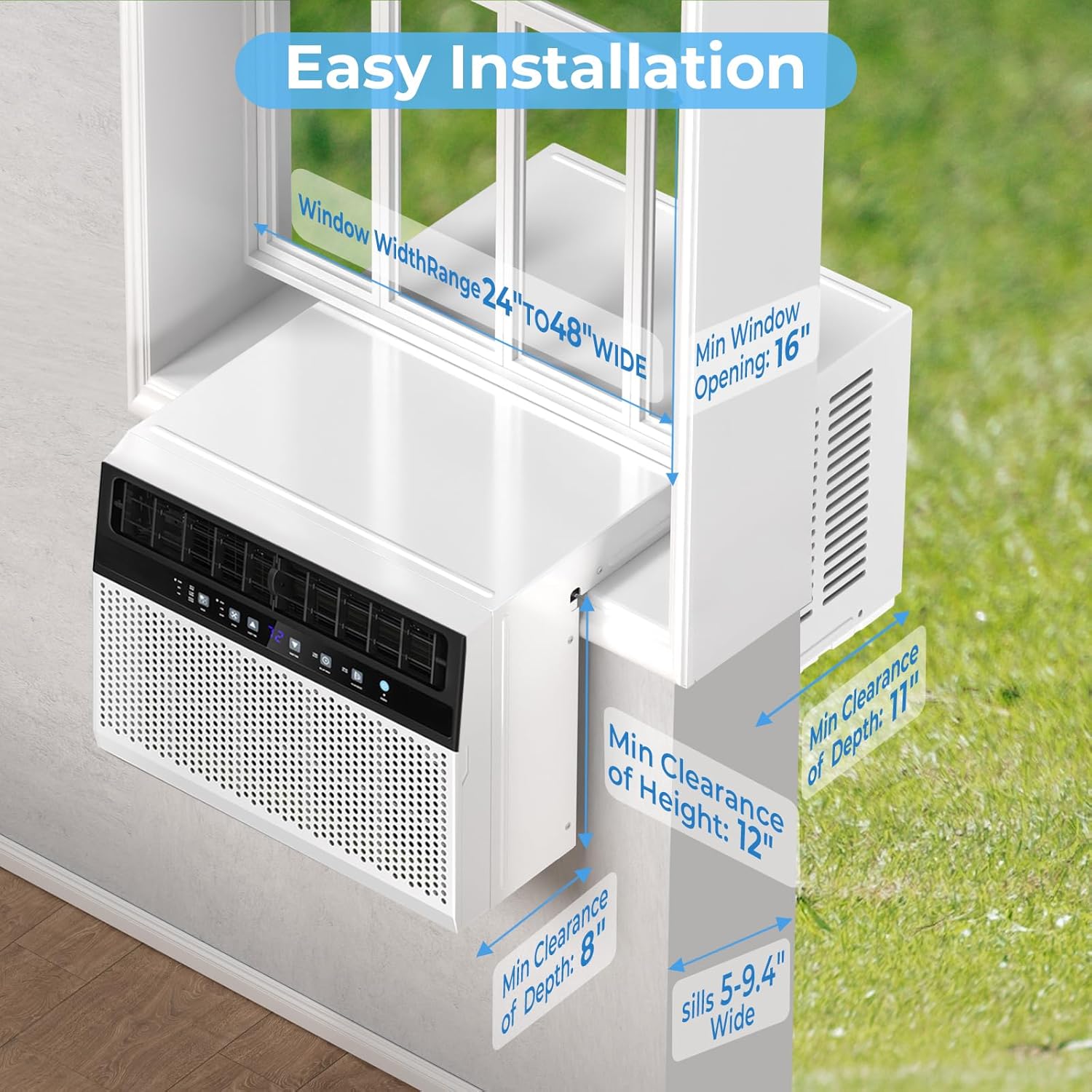 U-Shaped Window Air Conditioner, 12000BTU Window AC Unit, Cools up to 550 sq. ft., 6 Modes, Saddle Shape Window AC Unit, Full Window View, Energy Efficient wourant