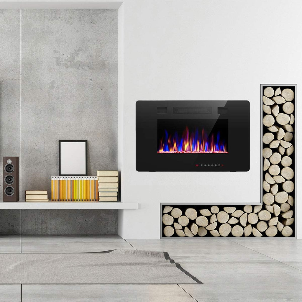 R.W.FLAME 60" Recessed and Wall Mounted Electric Fireplace, Low Noise, Fit for 2 x 6 Stud, Remote Control with Timer, Touch Screen, Adjustable Flame Color and Speed, 750-1500W wourant