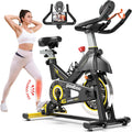 pooboo Exercise Bike, Adjustable Magnetic/Brake Pad Resistance Silent Belt Drive, Indoor Cycling Bike for Home Cardio, Fitness Stationary Bike with 350lbs/300lbs Weight Capacity &Upgraded Version Seat wourant