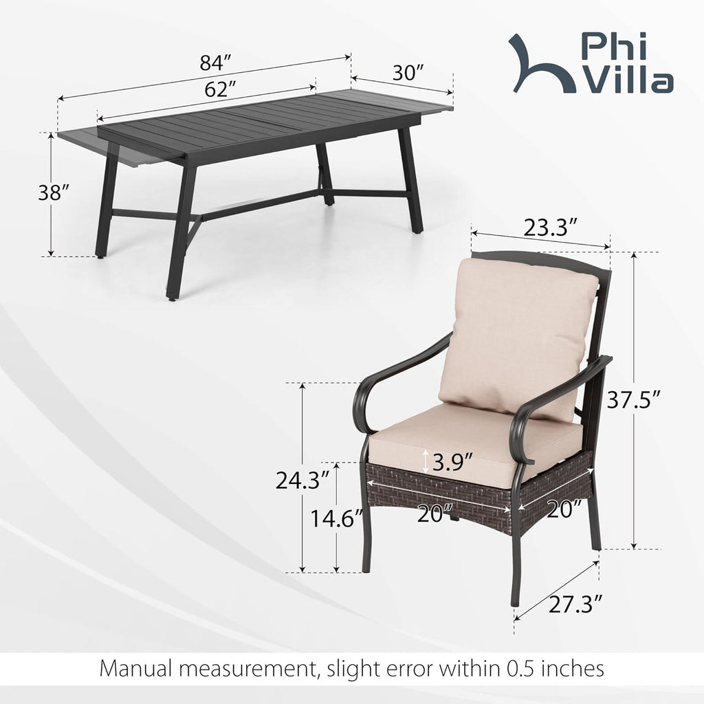 PHI VILLA 6-Piece Outdoor Dining Sets, All-Weather Patio Table and Chairs Set with Umbrella for 4, Heavy Duty Patio Round Table Set for Deck, 4 Extra Large Outdoor Swivel Chairs with Thick Cushions wourant