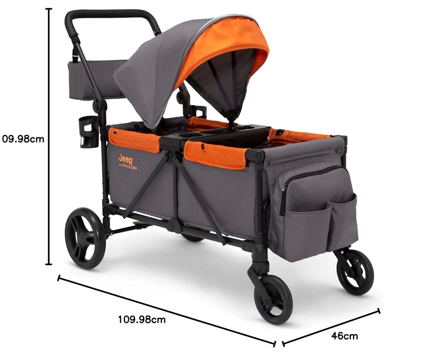 Jeep Sport All-Terrain Stroller Wagon by Delta Children - Includes Canopy, Parent Organizer, Adjustable Handlebar, Snack Tray & Cup Holders, Grey/Olive Green wourant