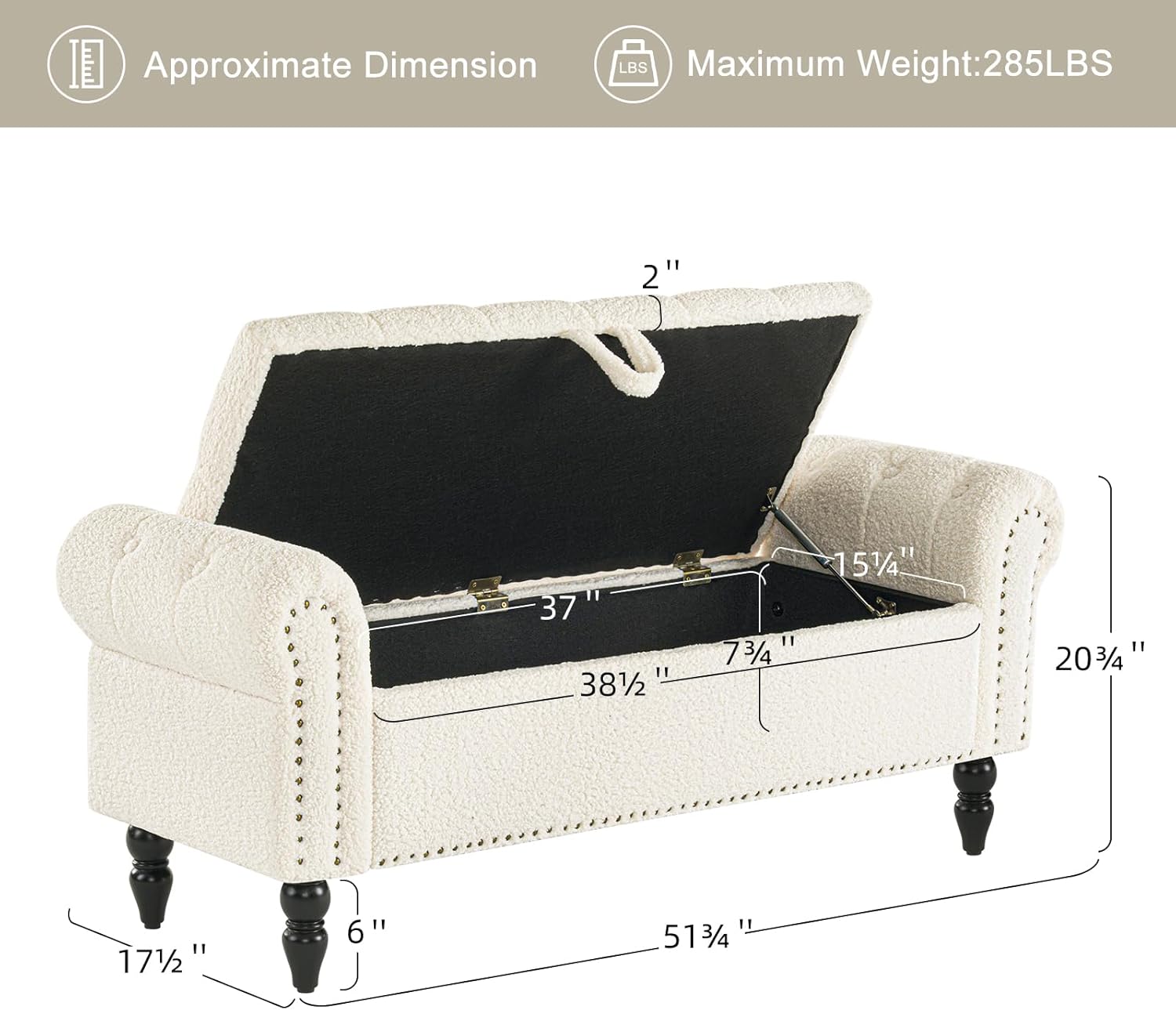 Furniliving Modern Storage Ottoman Bench, Sherpa Ottoman End of Bed Bench with Solid Wood Legs Upholstered Ottoman Benches with Storage Indoor Bench wourant