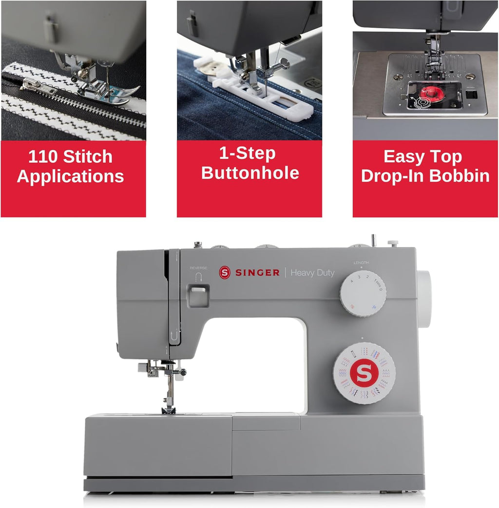 SINGER Heavy Duty 4452 High Speed Sewing Machine With Accessory Kit | Strong Motor with Enhanced Piercing Power, 110 Stitch Applications, Full Metal frame, 1-step Buttonhole & LED Lights wourant