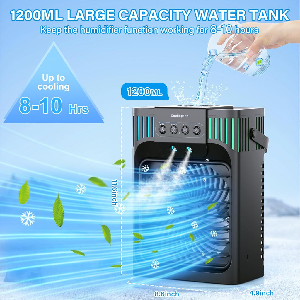 Portable Air Conditioners,4-in-1 Evaporative Air Cooler with 3 Speeds, 3 Modes & 7 LED Light Cooling Fan with Remote, 2-8H Timer, 1200ML Personal Mini Air Conditioner for Bedroom and Office wourant