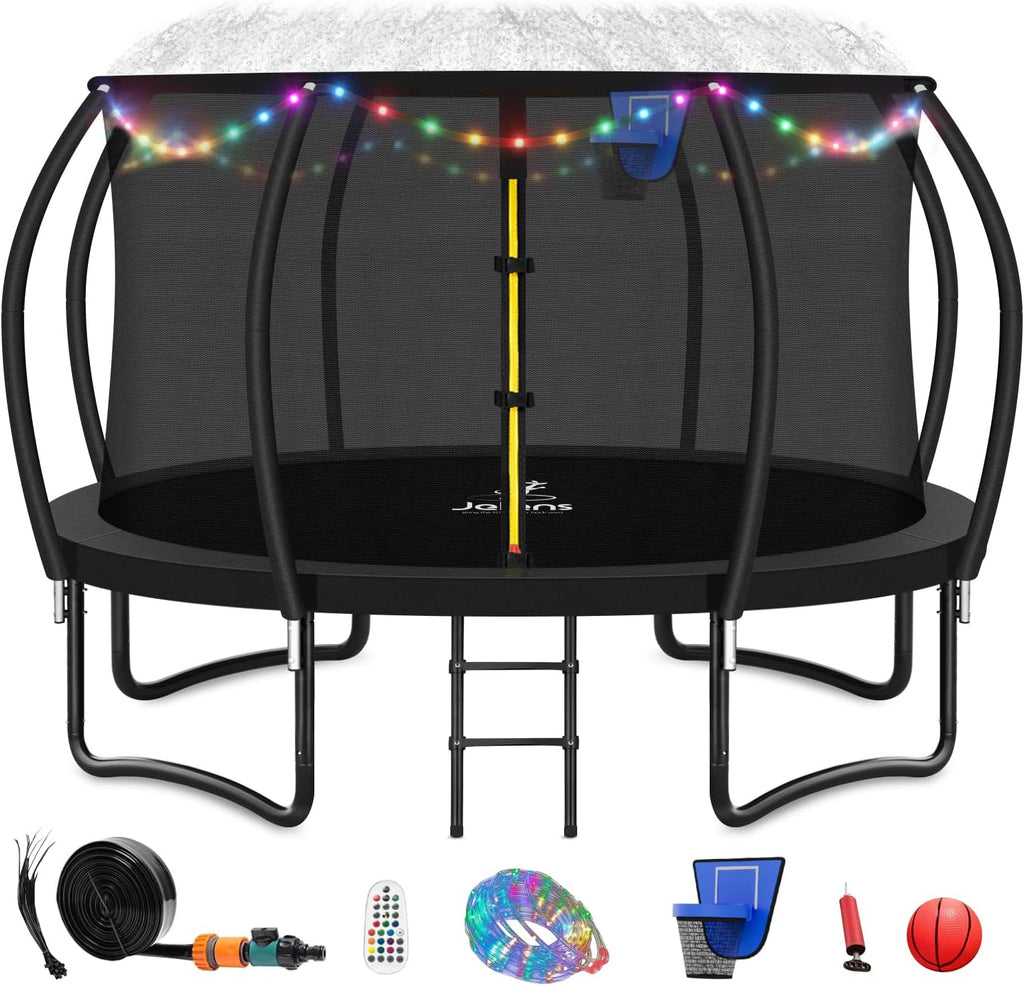 Trampoline 8FT 10FT 12FT 14FT 16FT, Recreational Trampolines with Enclosure Net and Ladder, Outdoor Anti-Rust Trampolines for Kids and Adults, ASTM Approved wourant