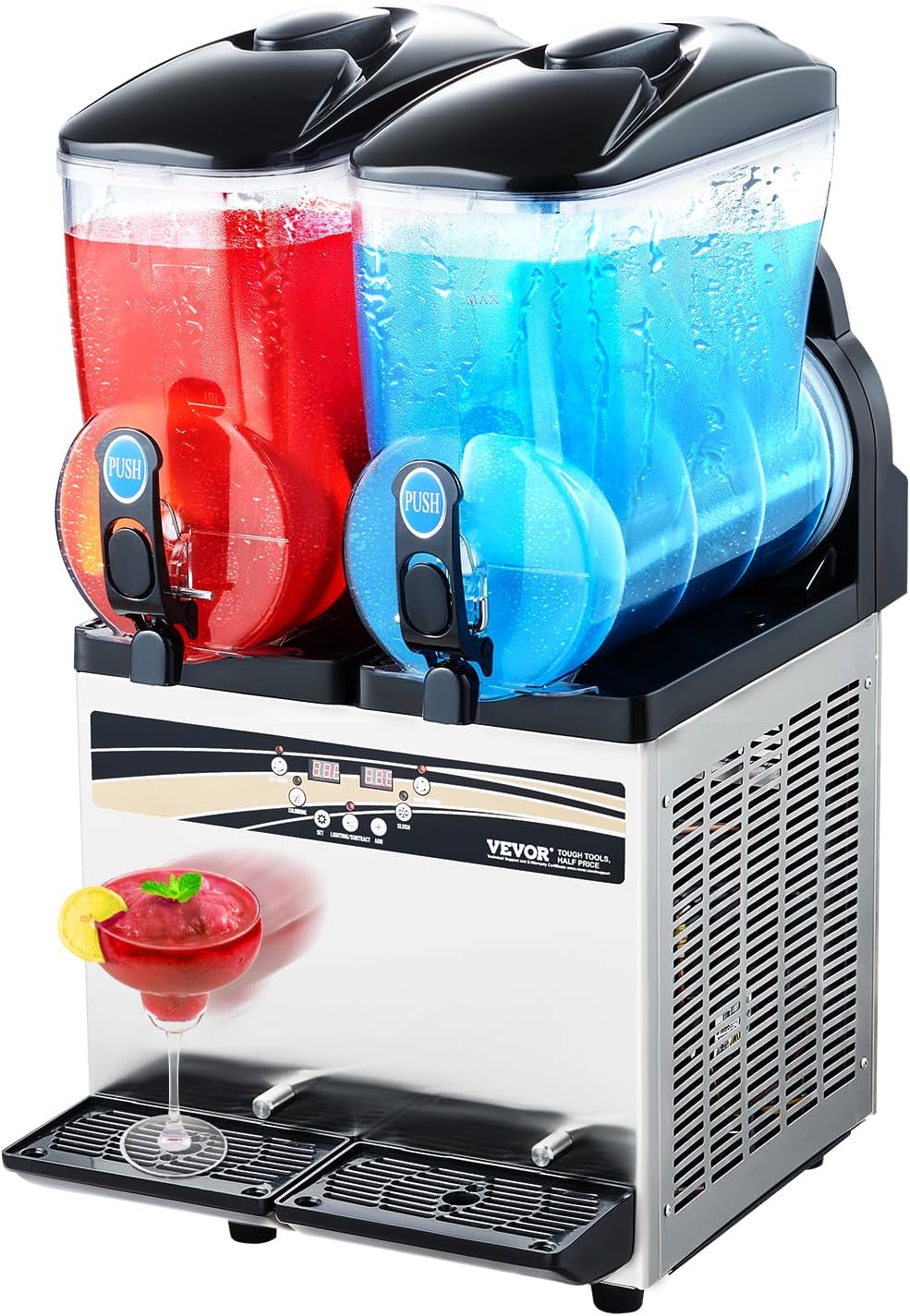 VEVOR Slushy Machine, 15Lx2 Double Tank Commercial Margarita Machine, 120 Cups Stainless Steel Margarita Smoothie Frozen Drink Machine, Slushie Machine for Home Party Restaurants Cafe Bars wourant