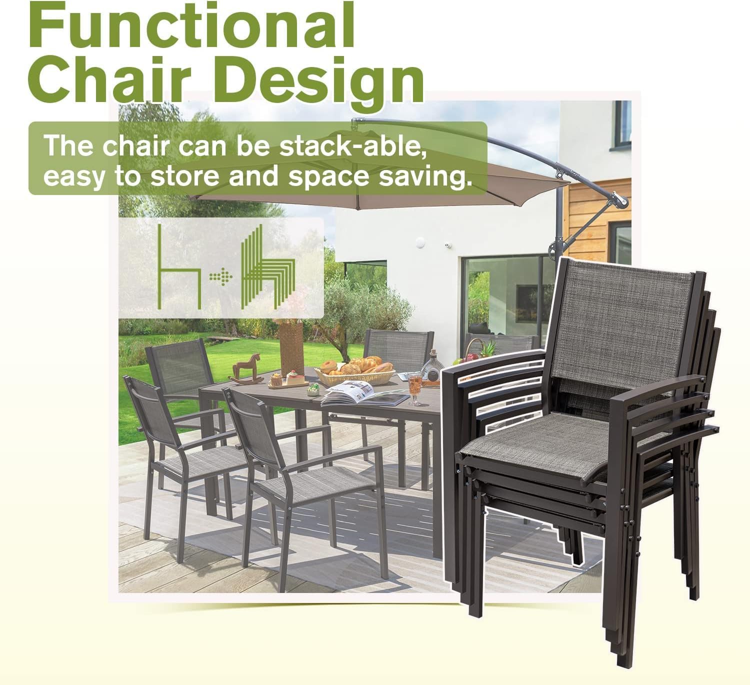 Homall Patio Dining Set 7 Pieces Outdoor Furniture with Large Table and 6 Textilene Chairs for Porch, Brown wourant