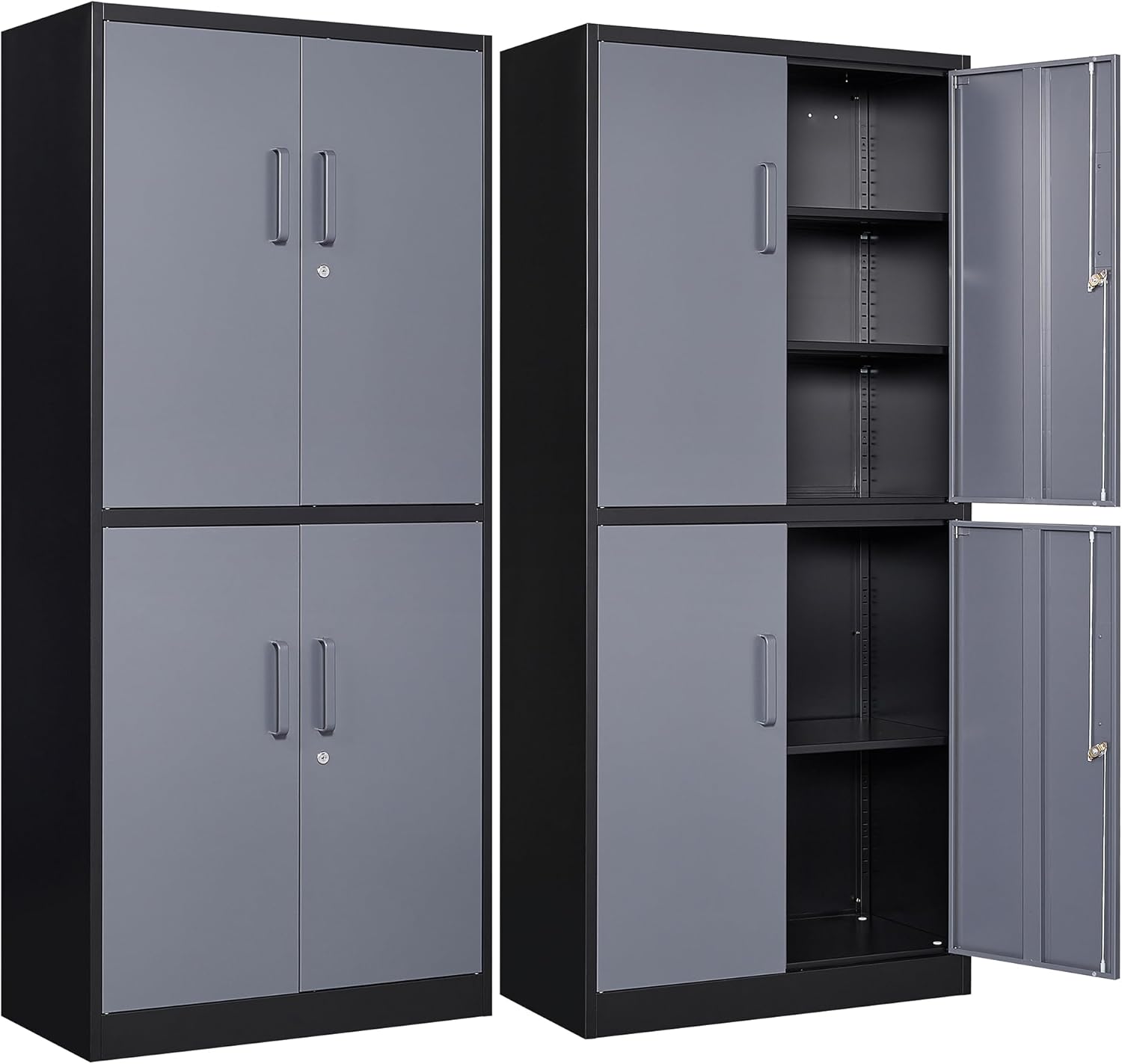 Metal Storage Cabinet with 2 Doors and 6 Shelves, Black Metal Cabinet with Lock, 71 Inch Lockable Garage Storage Cabinet wourant