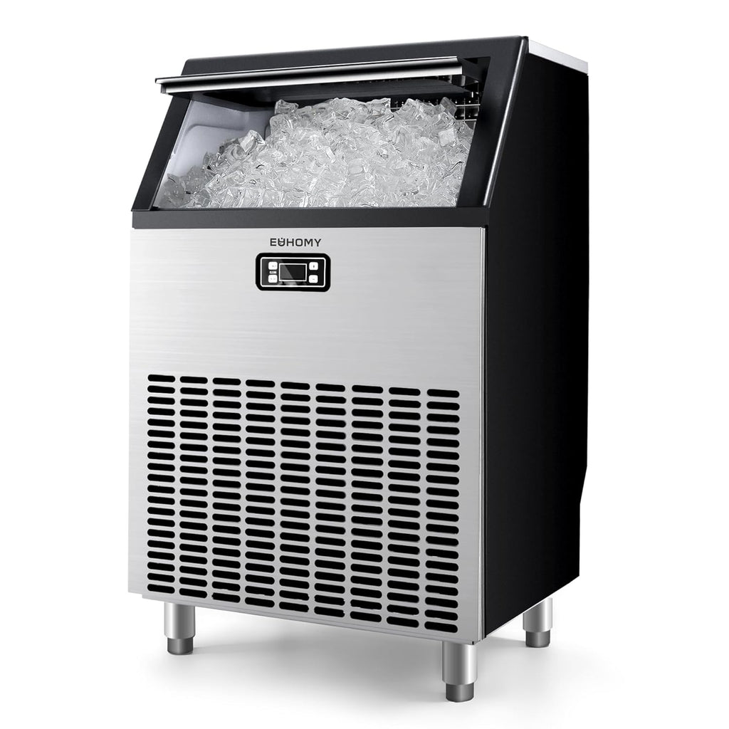 EUHOMY Commercial Ice Maker Machine, 100lbs/24H Stainless Steel Under Counter ice Machine with 33lbs Ice Storage Capacity, Freestanding Ice Maker. wourant