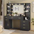 Hasuit 48.8'' Large Vanity Desk with Lighted Mirror & Power Outlet, Makeup Vanity Table wourant
