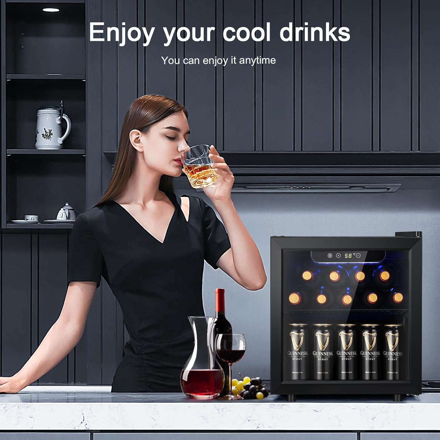 Antarctic Star 26 Bottle 130 Can Wine Cooler Cabinet Beverage Refrigerator Mini Wine Cellar wourant