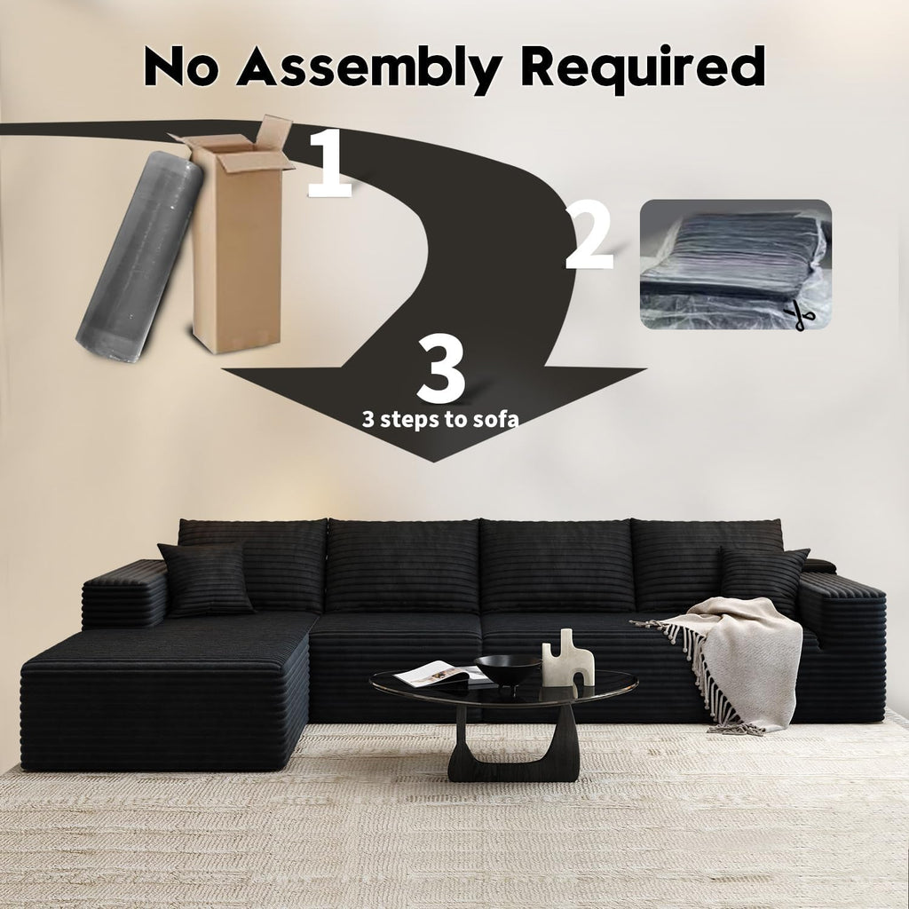 107.5 inch Cloud Modular Sectional Sofa with L-Shaped Chaise Lounge, Modern Minimalist Upholstered Sofa Deep Seating Corner Sofa wourant