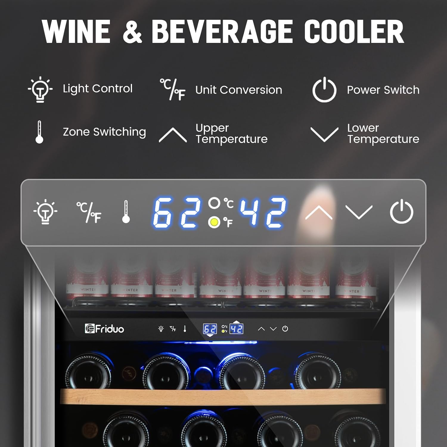 24 inch Dual Zone Beverage Refrigerator, 30 Bottles & 82 Cans Wine Fridge Built-in or Freestanding with Glass Door, Wine and Beverage Refrigerator Cooler for Kitchen Home Bar wourant
