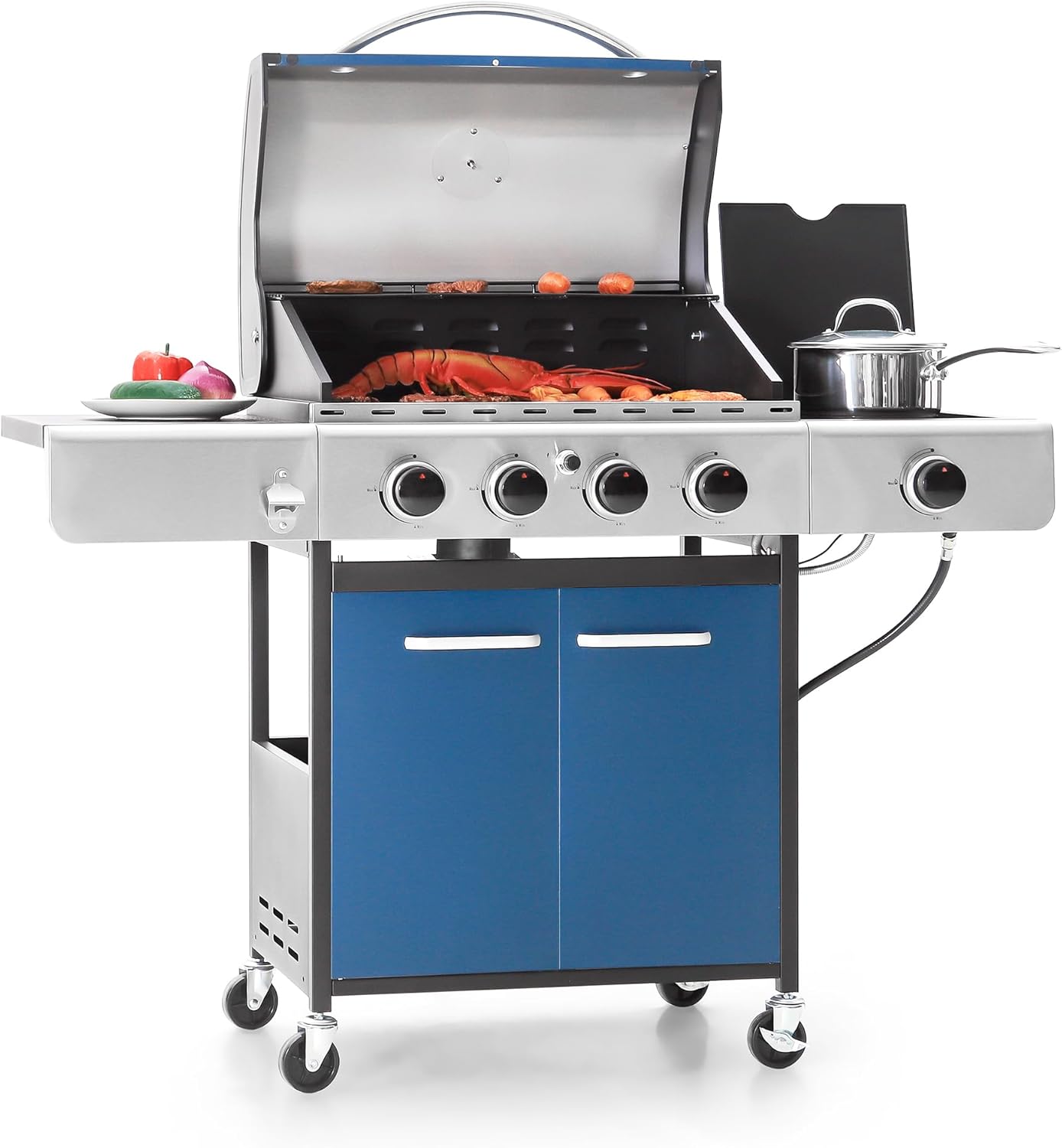 Captiva Designs 4-Burner Propane Gas BBQ Grill with Side Burner & Porcelain-Enameled Cast Iron Grates, 42,000 BTU Output Stainless Steel Grill for Outdoor Cooking Kitchen and Patio Backyard Barbecue wourant