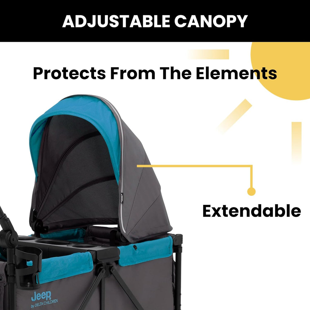 Jeep Sport All-Terrain Stroller Wagon by Delta Children - Includes Canopy, Parent Organizer, Adjustable Handlebar, Snack Tray & Cup Holders, Grey/Olive Green wourant
