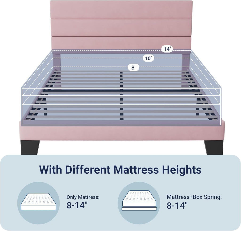 Allewie Queen Size Platform Bed Frame Fabric Upholstered Headboard Wooden Slats Support wourant