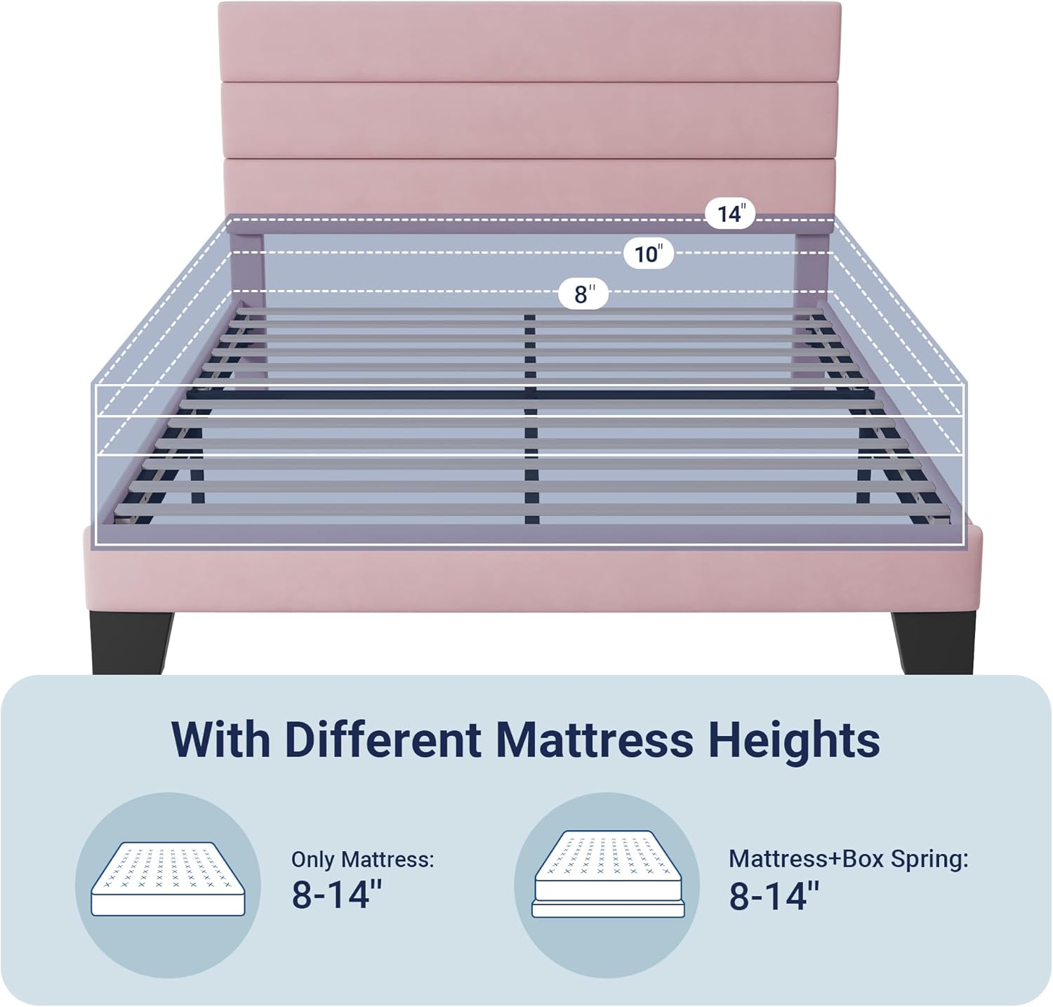 Allewie Queen Size Platform Bed Frame Fabric Upholstered Headboard Wooden Slats Support wourant