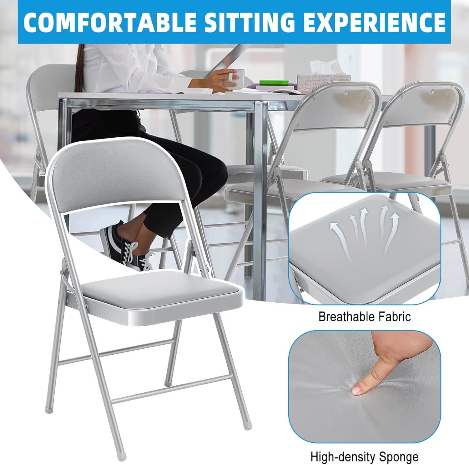 6 Pack Black Folding Chairs with Leather Chairs for Indoor and Outdoor Events Office Wedding Party Upholstered Chairs wourant