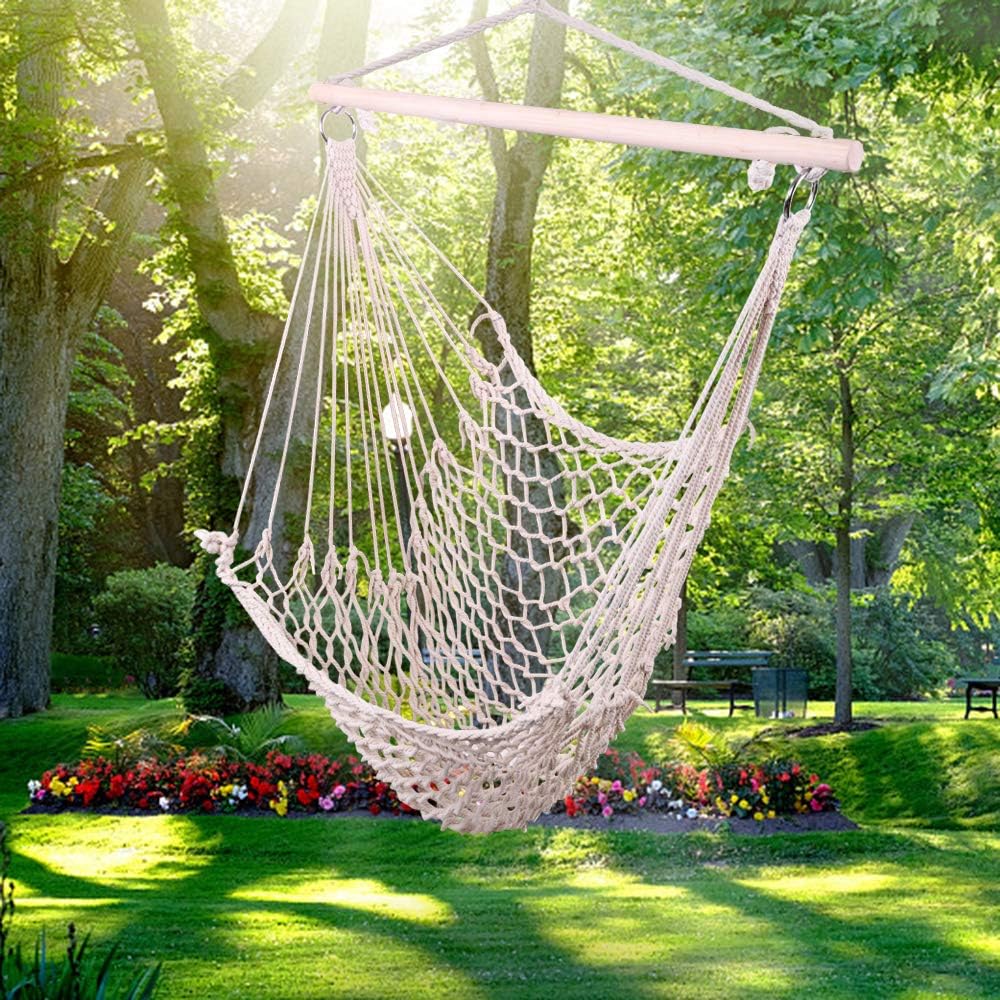 ONCLOUD Hammock Chair Hanging Rope Swing, Load Capacity Up to 550 LBS Macrame Hammock Swing Seat with Two Cushions, Hammock Seats with Portable Steel Spreader Bar for Indoor/Outdoor, Black wourant