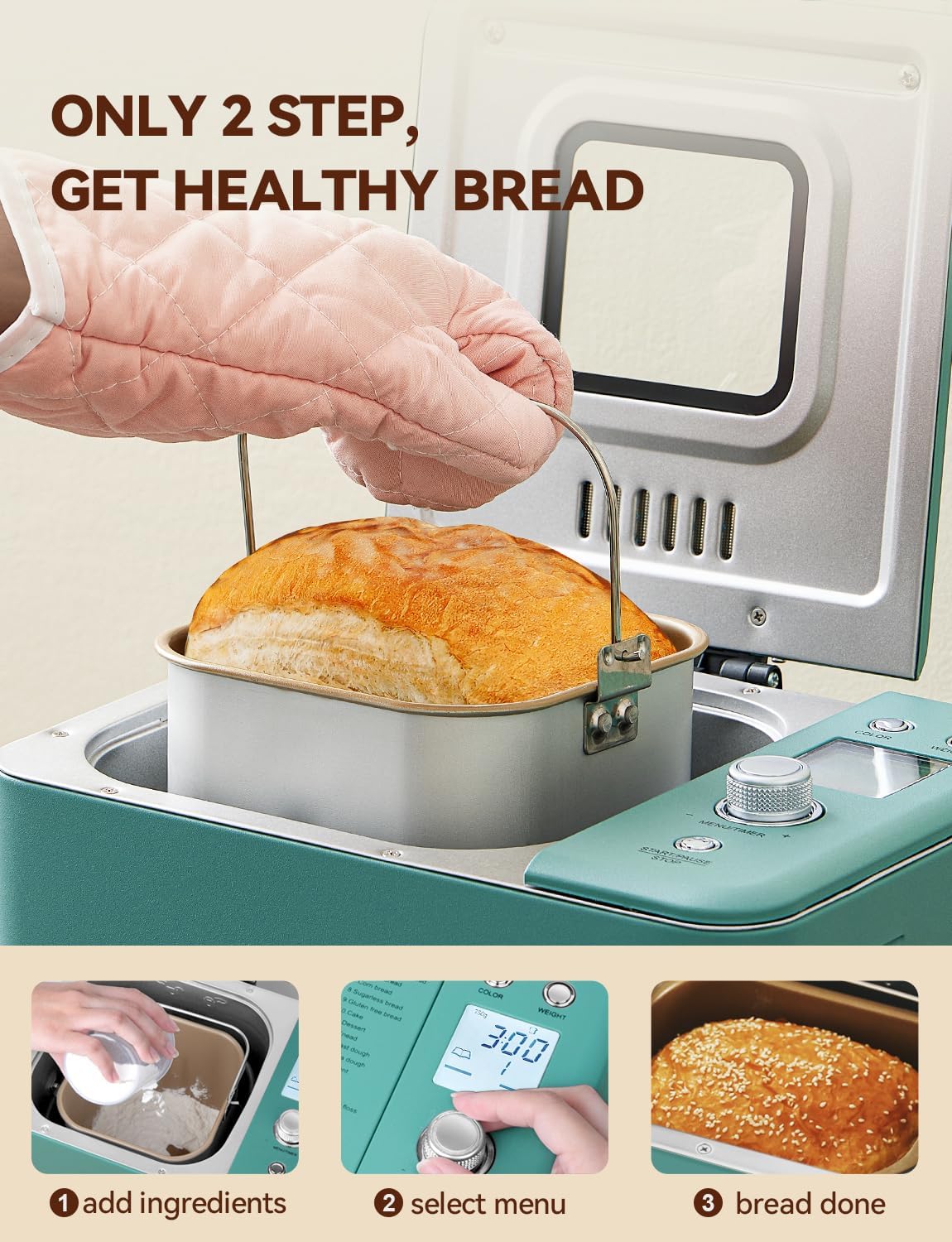 Neretva Bread Maker, 20-in-1 2LB Bread Maker Dual Heater Bread Maker Automatic with Non-Stick Ceramic Pan wourant