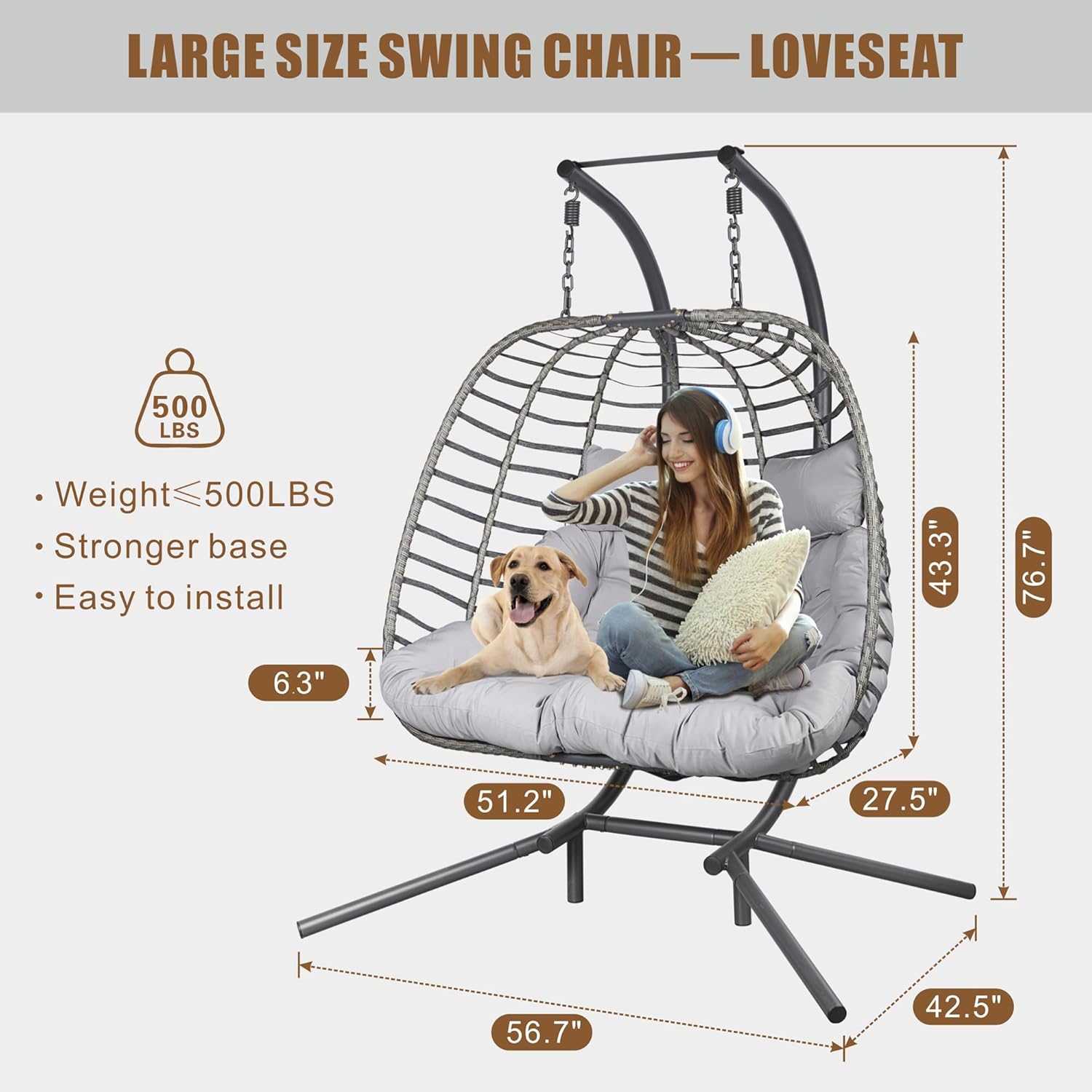 HWB Hanging Egg Chair Patio Wicker Hammock Egg Swing Chair with Cushion for Bedroom wourant