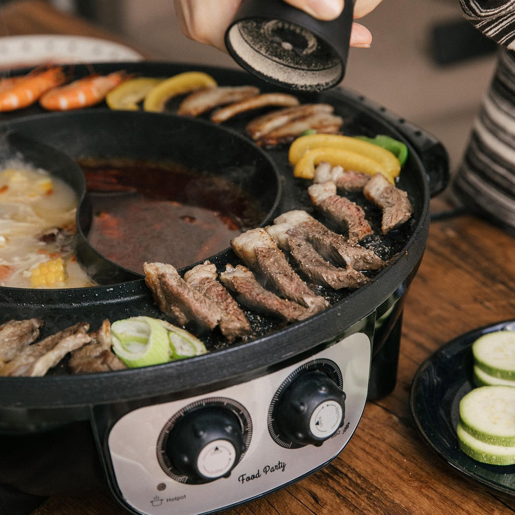 Food Party Hot Pot with Grill 2 in 1 Electric Smokeless Grill and Hotpot Pot Combo Korean BBQ Grill 110V 1700W woonhhop