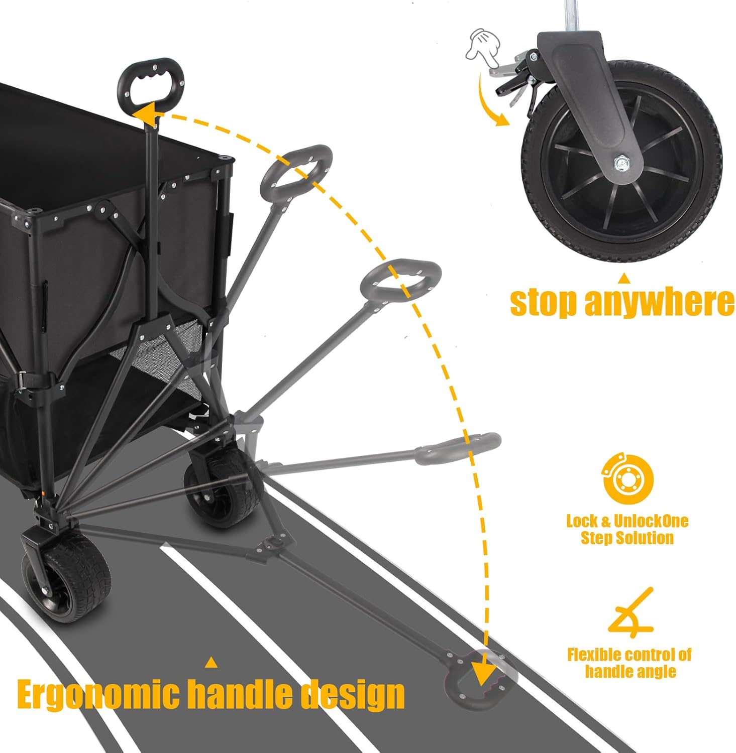 Double Decker Wagon Heavy Duty Collapsible, 600LBS 400L Capacity Foldable Utility Cart with Big Wheels wourant