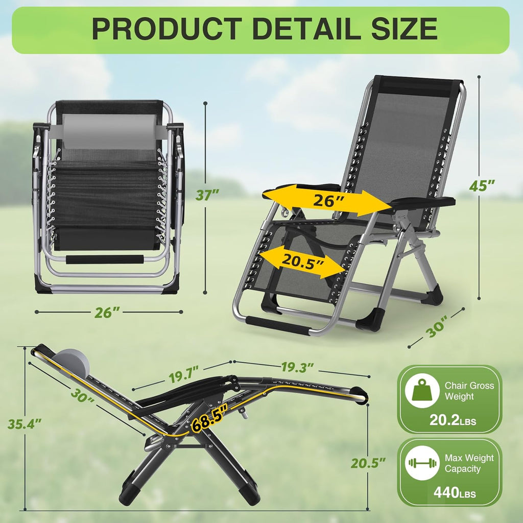Indoor and outdoor patio chair folding lounge chair zero gravity chair with removable cushion camping lounge chair wourant