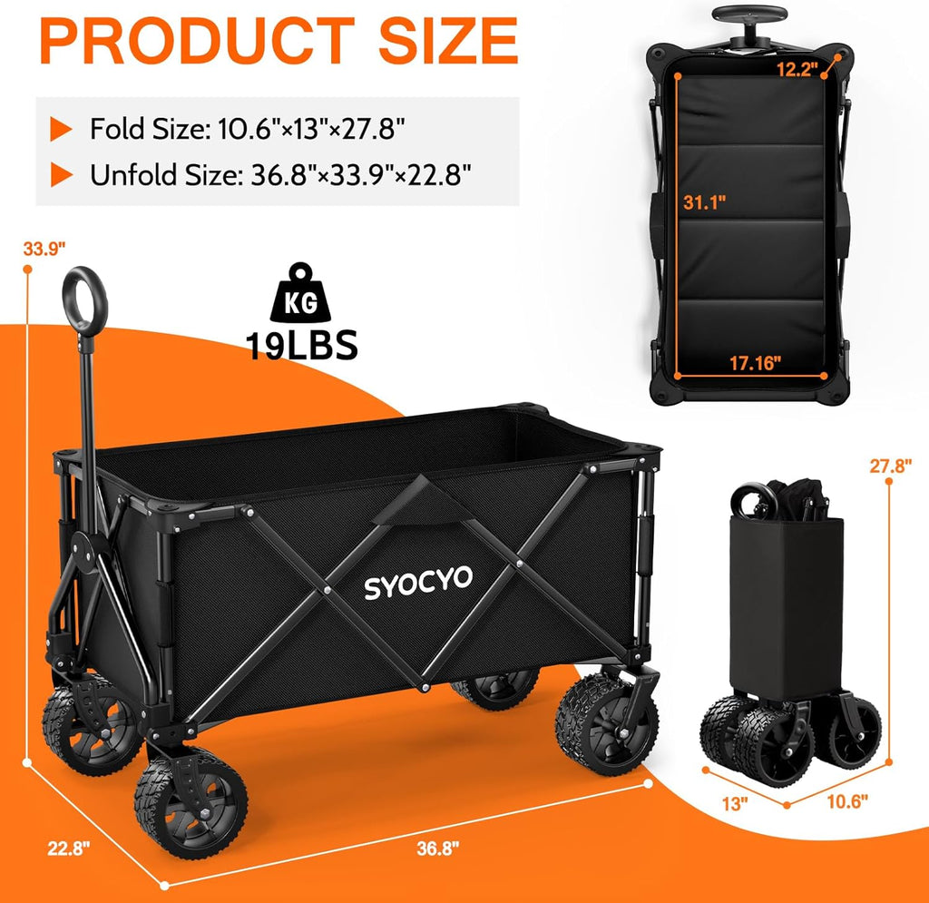 Large wheel foldable beach cart, foldable beach cart with all-terrain wheels, large load capacity, heavy duty cart wourant