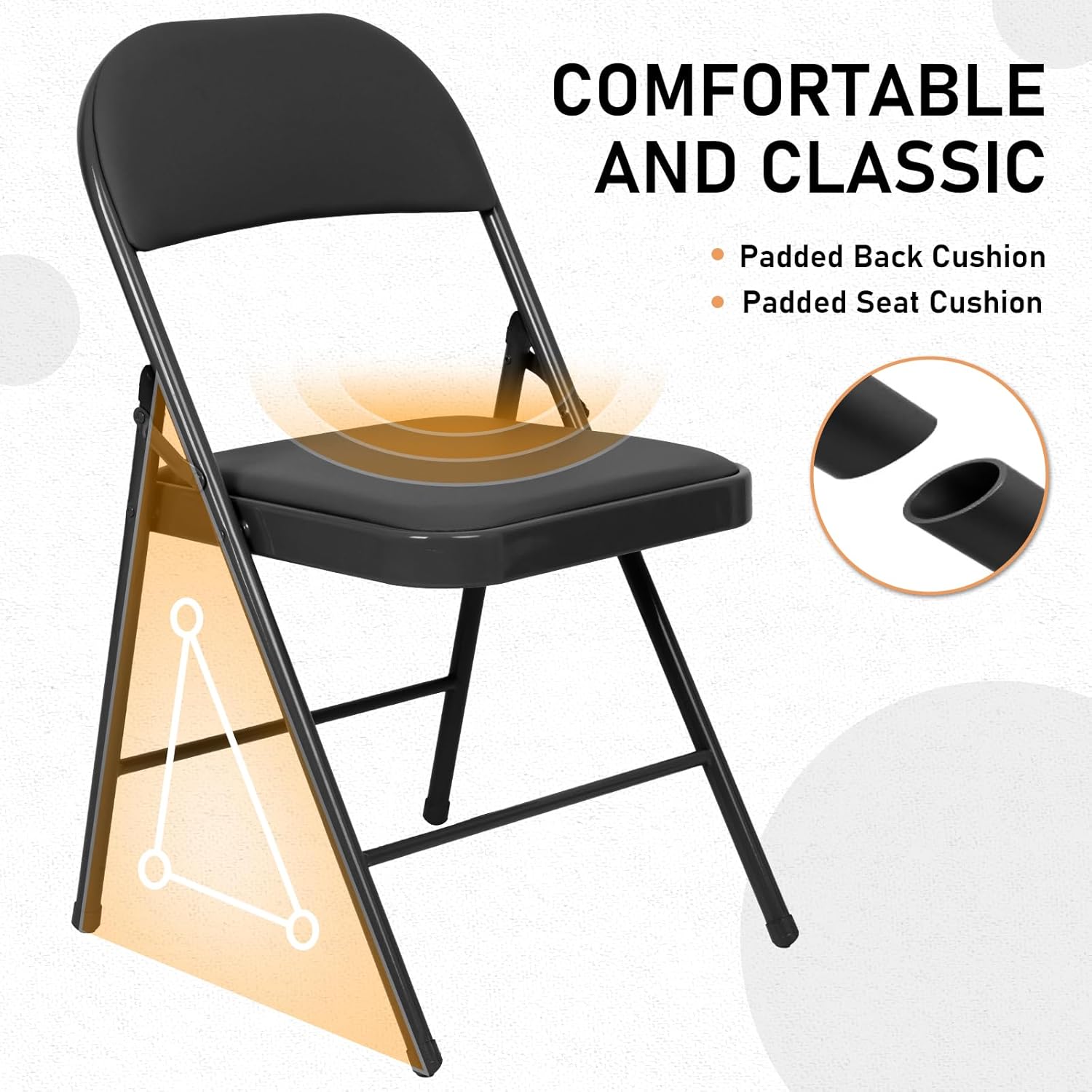 6 Pack Black Folding Chairs with Leather Chairs for Indoor and Outdoor Events Office Wedding Party Upholstered Chairs wourant
