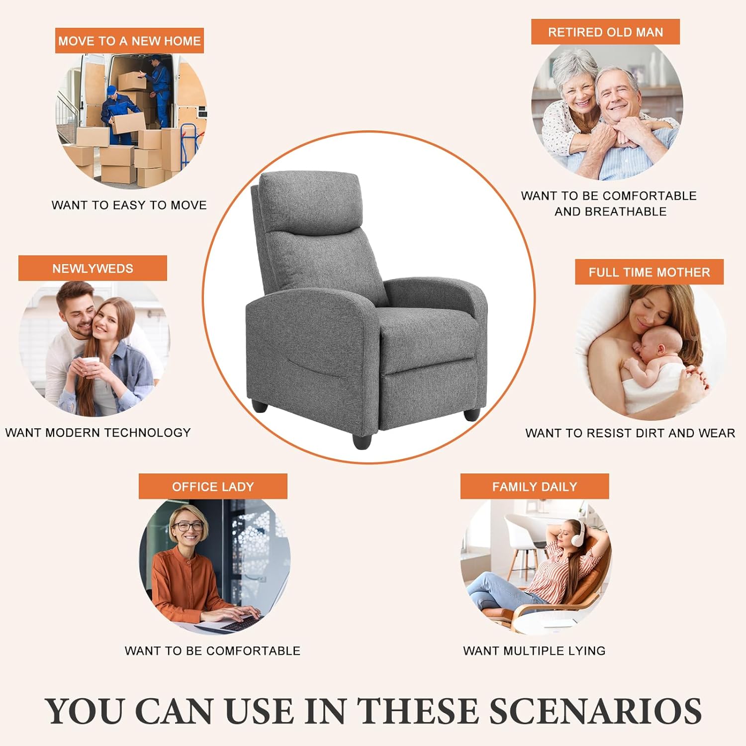 Sweetcrispy Recliner Chair, 360 Swivel Rocker Chair for Adults, Glider Rocker Recliners, Nursery Chairs for Living Room, High Back, Upholstered Deep Seat, Classical Brown wourant