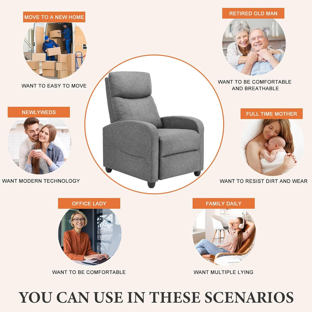 Sweetcrispy Massage Recliner Chair for Adults, Adjustable Home Theater Seating with Lumbar Support for Living Room, Modern Fabric Reclining, Pure Black wourant