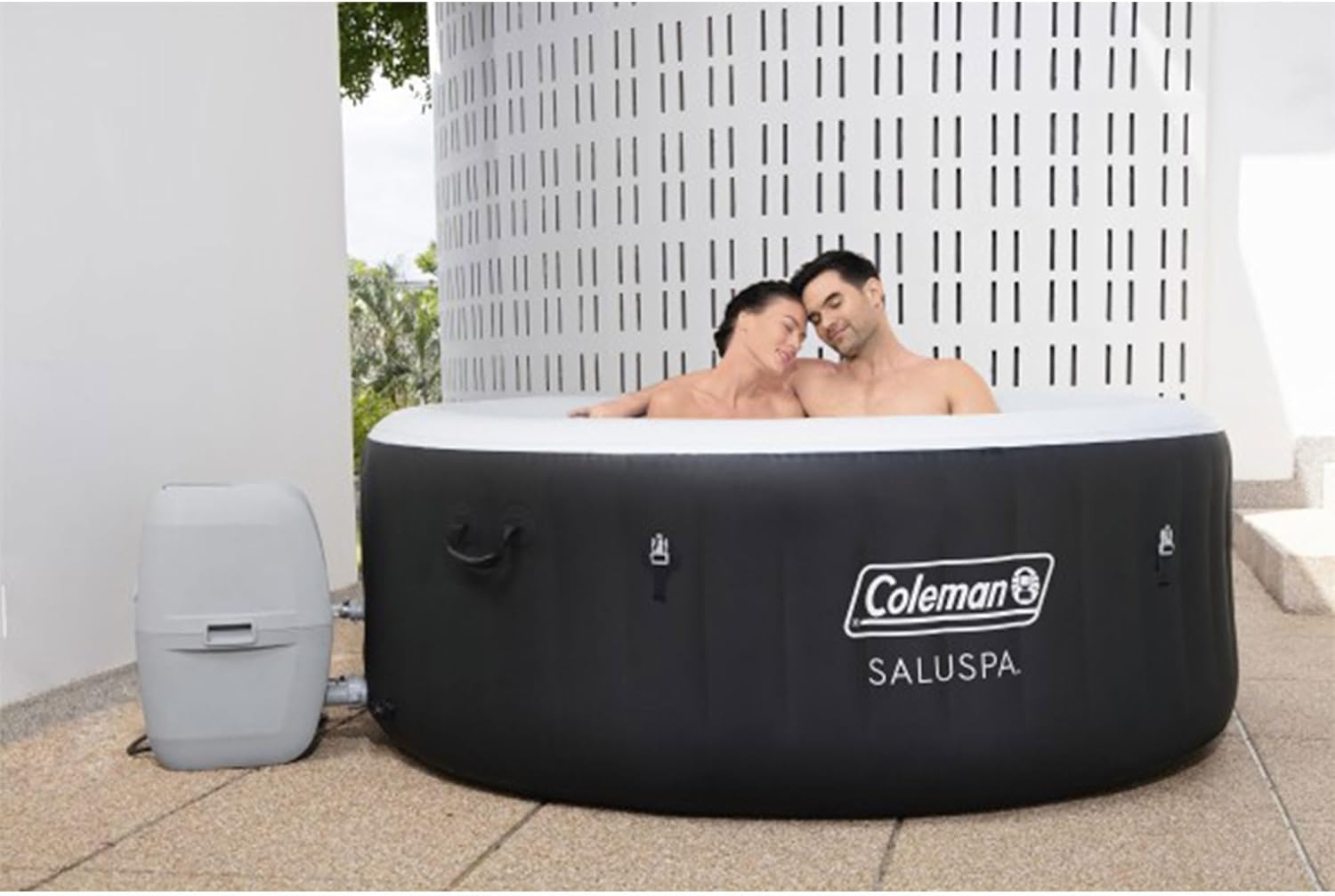 Coleman SaluSpa Miami AirJet 2 to 4 Person Round Inflatable Hot Tub Portable Outdoor Spa with 120 Soothing AirJets and Insulated Cover, Black wourant