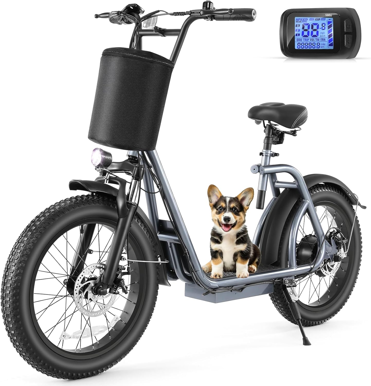 Caroma Peak 800W Foldable Adult Electric Scooter with 20-inch Wide Tires, 48V Battery, Basket, and Adjustable Seat wourant