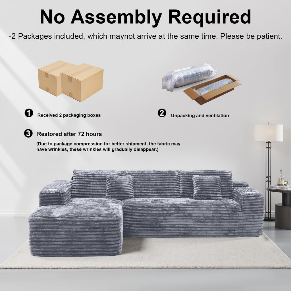Cloud Sectional Couch with L-Shape Chaise, Modern Modular Sofa with Deep Seat, Built-in Cup Holder & Storage Pocket for Living Room Bedroom, No Assembly Required (Dark Gray, Left Sitting Chaise) wourant