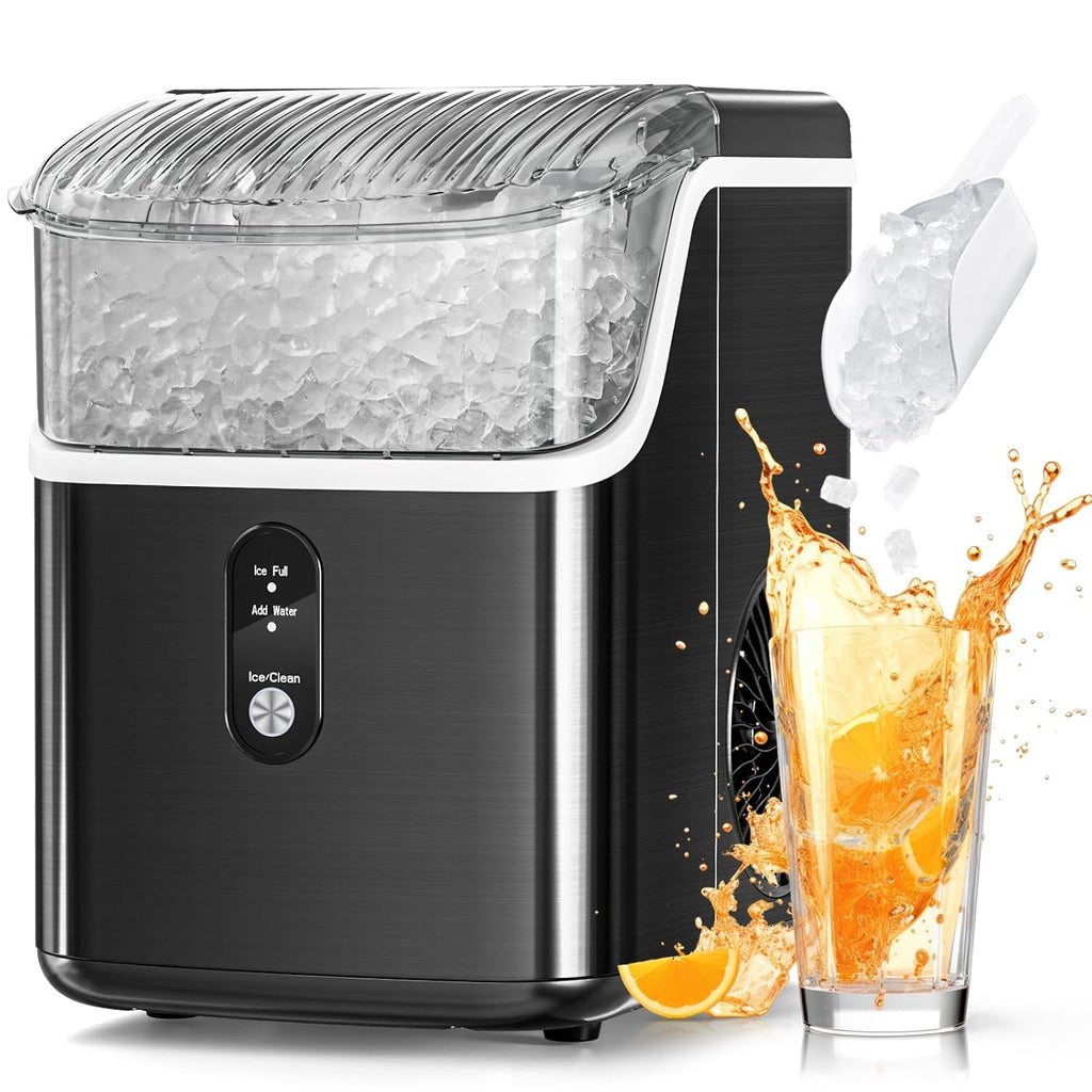 Nugget Ice Makers Countertop, Pebble Ice Machine with Chewable Pellet Ice, 34Lbs/24H, Self-Cleaning, Sonic Ice, One-Click Operation, for Kitchen,Office Stainless Steel Silver wourant