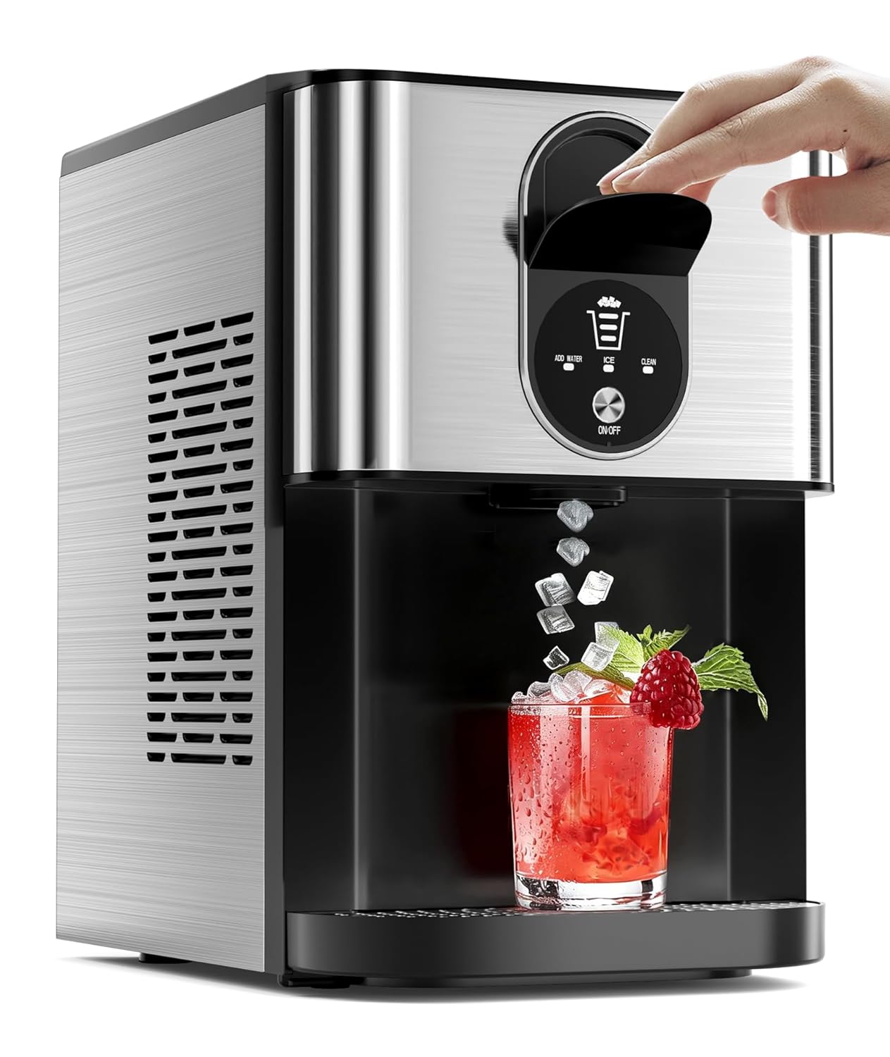Antarctic Star Nugget Ice Maker Countertop with Soft Chewable Ice, 44Lbs/24H Portable Pellet Ice Machine with Self-Cleaning, One-Click Operation, for Home/Kitchen/Office, Stainless Steel, Black woonhhop